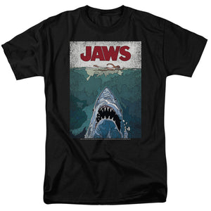 AN OFFCIALLY LICENSED JAWS LINED POSTER MEN'S REGULAR FIT T-SHIRT BLACK