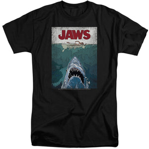 AN OFFCIALLY LICENSED JAWS LINED POSTER MEN'S TALL FIT T-SHIRT BLACK
