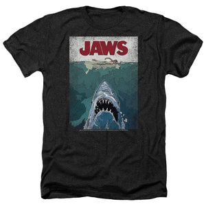 AN OFFCIALLY LICENSED JAWS LINED POSTER MEN'S HEATHER T-SHIRT CHARCOAL