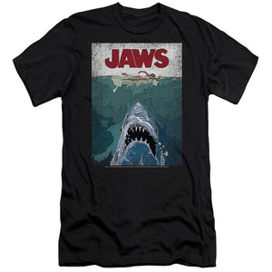 AN OFFCIALLY LICENSED JAWS LINED POSTER MEN'S PREMIUM SLIM FIT T-SHIRT BLACK