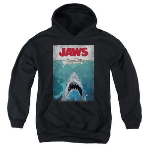 AN OFFCIALLY LICENSED JAWS LINED POSTER YOUTH HOODIE BLACK