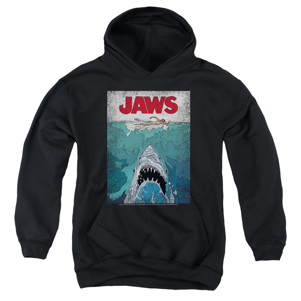 AN OFFCIALLY LICENSED JAWS LINED POSTER YOUTH HOODIE BLACK