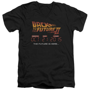 AN OFFCIALLY LICENSED BACK TO THE FUTURE II FUTURE IS HERE MEN'S V-NECK T-SHIRT BLACK