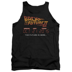 AN OFFCIALLY LICENSED BACK TO THE FUTURE II FUTURE IS HERE ADULT UNISEX TANK TOP BLACK