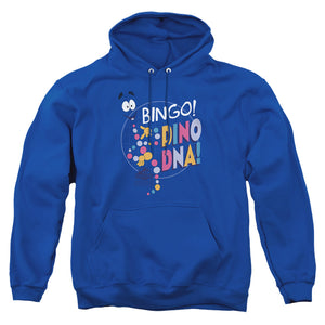 AN OFFCIALLY LICENSED JURASSIC PARK BINGO DINO DNA ADULT UNISEX PULLOVER HOODIE ROYAL
