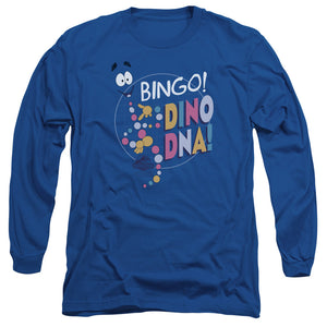 AN OFFCIALLY LICENSED JURASSIC PARK BINGO DINO DNA MEN'S LONG SLEEVE T-SHIRT ROYAL