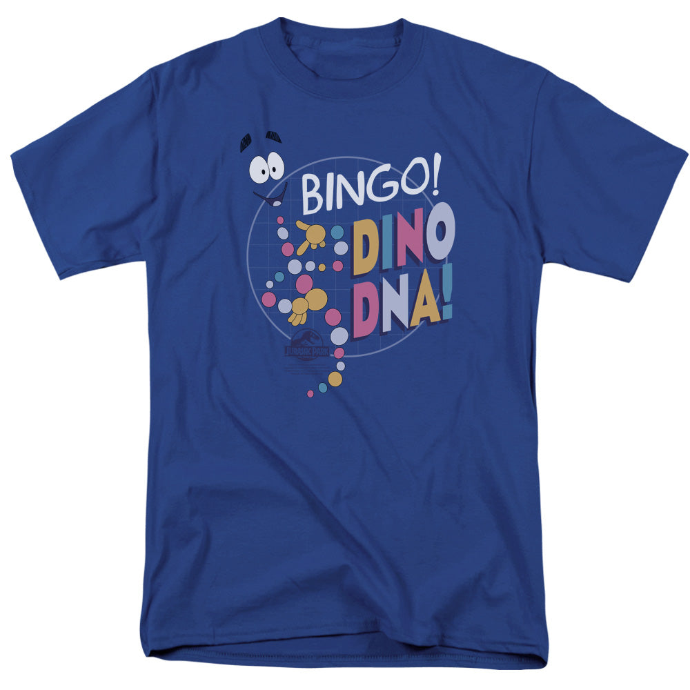 AN OFFCIALLY LICENSED JURASSIC PARK BINGO DINO DNA MEN'S REGULAR FIT T-SHIRT ROYAL