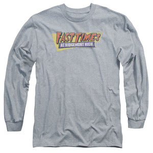 AN OFFCIALLY LICENSED FAST TIMES RIDGEMONT HIGH DISTRESSED LOGO MEN'S LONG SLEEVE T-SHIRT ATHLETIC HEATHER