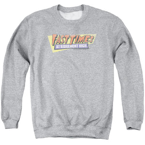 AN OFFCIALLY LICENSED FAST TIMES RIDGEMONT HIGH DISTRESSED LOGO ADULT UNISEX CREWNECK SWEATSHIRT ATHLETIC HEATHER