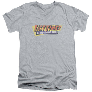 AN OFFCIALLY LICENSED FAST TIMES RIDGEMONT HIGH DISTRESSED LOGO MEN'S V-NECK T-SHIRT ATHLETIC HEATHER
