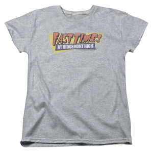 AN OFFCIALLY LICENSED FAST TIMES RIDGEMONT HIGH DISTRESSED LOGO WOMEN'S REGULAR FIT T-SHIRT ATHLETIC HEATHER