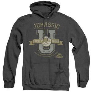 AN OFFCIALLY LICENSED JURASSIC PARK JURASSIC U ADULT UNISEX HEATHER PULLOVER HOODIE BLACK