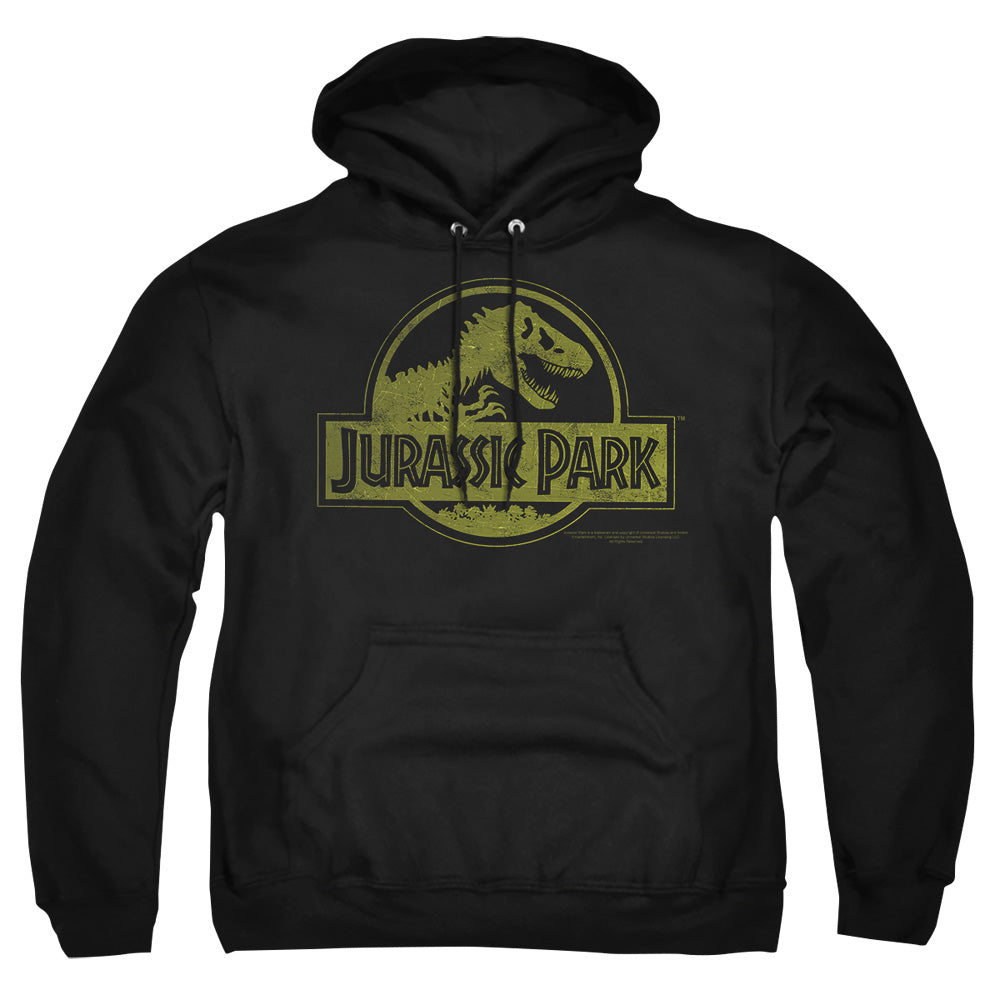 AN OFFCIALLY LICENSED JURASSIC PARK DISTRESSED LOGO ADULT UNISEX PULLOVER HOODIE BLACK