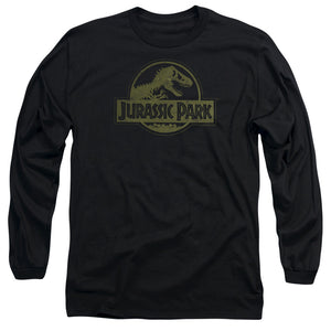 AN OFFCIALLY LICENSED JURASSIC PARK DISTRESSED LOGO MEN'S LONG SLEEVE T-SHIRT BLACK