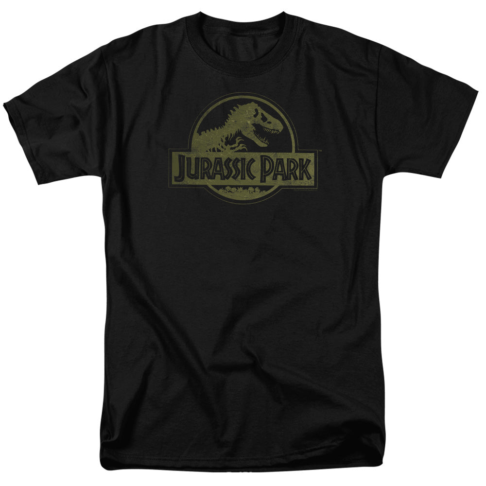 AN OFFCIALLY LICENSED JURASSIC PARK DISTRESSED LOGO MEN'S REGULAR FIT T-SHIRT BLACK