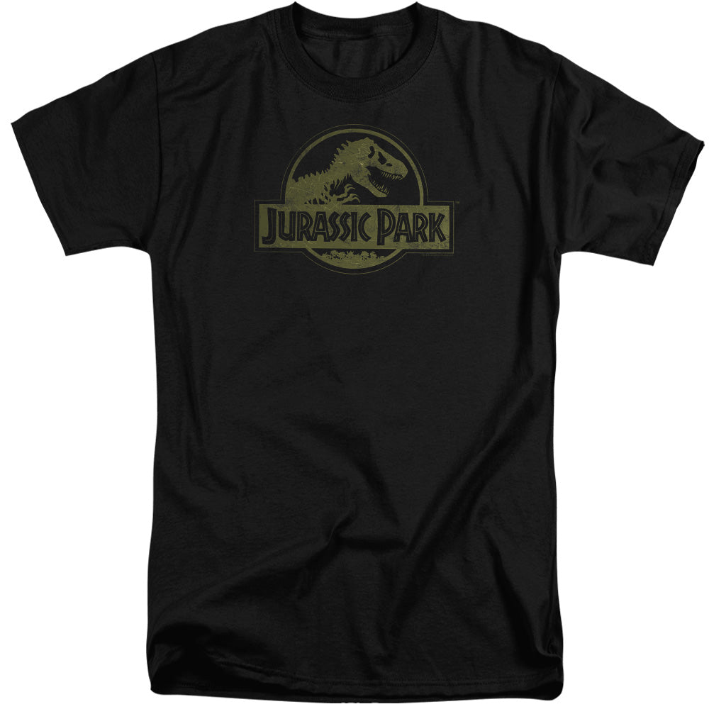 AN OFFCIALLY LICENSED JURASSIC PARK DISTRESSED LOGO MEN'S TALL FIT T-SHIRT BLACK
