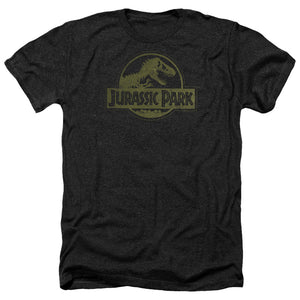 AN OFFCIALLY LICENSED JURASSIC PARK DISTRESSED LOGO MEN'S HEATHER T-SHIRT CHARCOAL