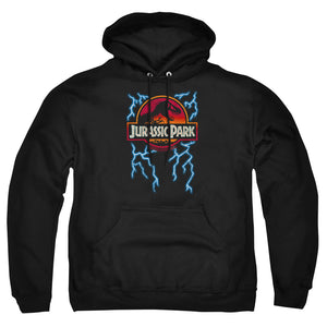 AN OFFCIALLY LICENSED JURASSIC PARK LIGHTNING LOGO ADULT UNISEX PULLOVER HOODIE BLACK