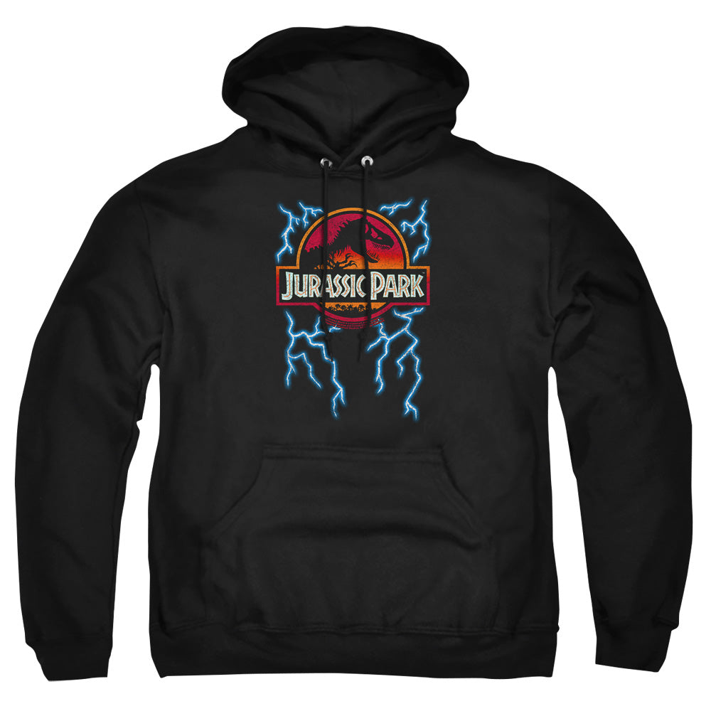 AN OFFCIALLY LICENSED JURASSIC PARK LIGHTNING LOGO ADULT UNISEX PULLOVER HOODIE BLACK