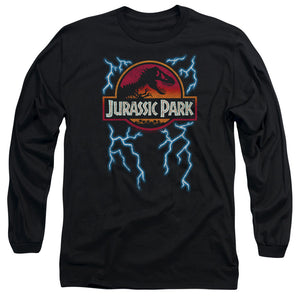 AN OFFCIALLY LICENSED JURASSIC PARK LIGHTNING LOGO MEN'S LONG SLEEVE T-SHIRT BLACK