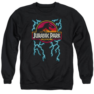 AN OFFCIALLY LICENSED JURASSIC PARK LIGHTNING LOGO ADULT UNISEX CREWNECK SWEATSHIRT BLACK