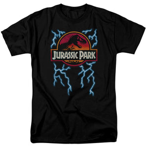 AN OFFCIALLY LICENSED JURASSIC PARK LIGHTNING LOGO MEN'S REGULAR FIT T-SHIRT BLACK
