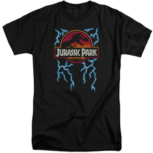 AN OFFCIALLY LICENSED JURASSIC PARK LIGHTNING LOGO MEN'S TALL FIT T-SHIRT BLACK