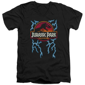 AN OFFCIALLY LICENSED JURASSIC PARK LIGHTNING LOGO MEN'S V-NECK T-SHIRT BLACK
