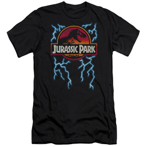 AN OFFCIALLY LICENSED JURASSIC PARK LIGHTNING LOGO MEN'S PREMIUM SLIM FIT T-SHIRT BLACK