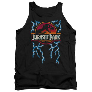 AN OFFCIALLY LICENSED JURASSIC PARK LIGHTNING LOGO ADULT UNISEX TANK TOP BLACK