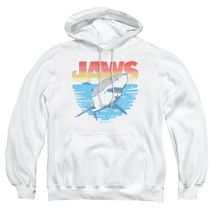 AN OFFCIALLY LICENSED JAWS COOL WAVES ADULT UNISEX PULLOVER HOODIE WHITE