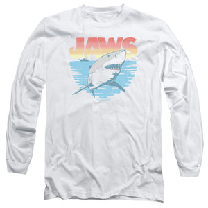 AN OFFCIALLY LICENSED JAWS COOL WAVES MEN'S LONG SLEEVE T-SHIRT WHITE