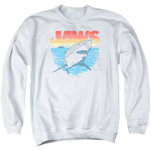 AN OFFCIALLY LICENSED JAWS COOL WAVES ADULT UNISEX CREWNECK SWEATSHIRT WHITE