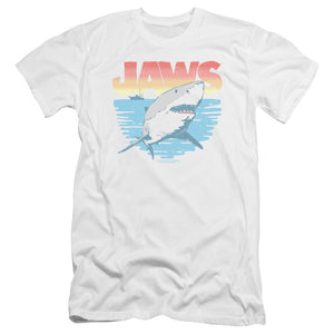 AN OFFCIALLY LICENSED JAWS COOL WAVES MEN'S PREMIUM SLIM FIT T-SHIRT WHITE