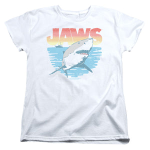 AN OFFCIALLY LICENSED JAWS COOL WAVES WOMEN'S REGULAR FIT T-SHIRT WHITE