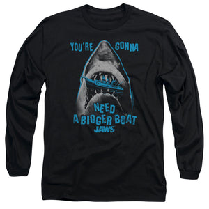 AN OFFCIALLY LICENSED JAWS BOAT IN MOUTH MEN'S LONG SLEEVE T-SHIRT BLACK
