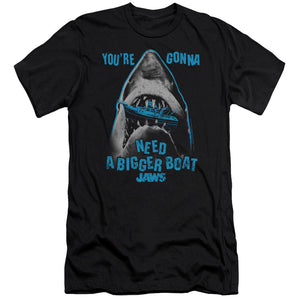 AN OFFCIALLY LICENSED JAWS BOAT IN MOUTH MEN'S PREMIUM SLIM FIT T-SHIRT BLACK
