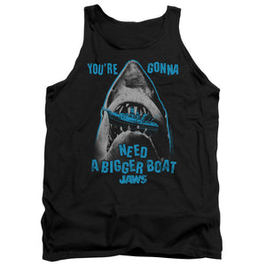 AN OFFCIALLY LICENSED JAWS BOAT IN MOUTH ADULT UNISEX TANK TOP BLACK