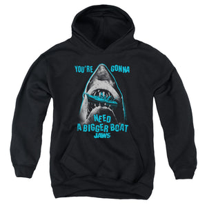 AN OFFCIALLY LICENSED JAWS BOAT IN MOUTH YOUTH HOODIE BLACK