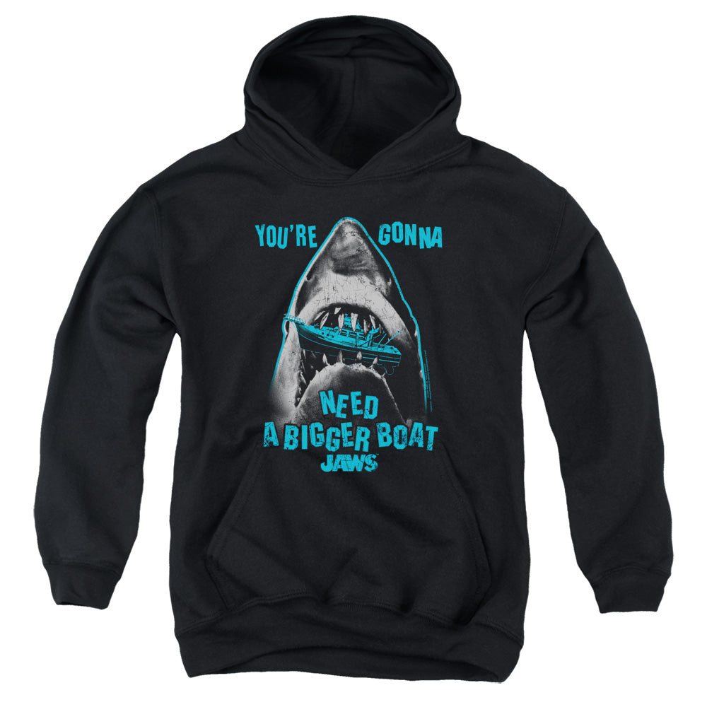AN OFFCIALLY LICENSED JAWS BOAT IN MOUTH YOUTH HOODIE BLACK