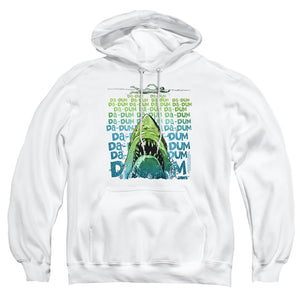 AN OFFCIALLY LICENSED JAWS DA DUM ADULT UNISEX PULLOVER HOODIE WHITE