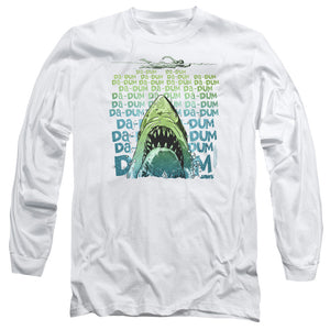 AN OFFCIALLY LICENSED JAWS DA DUM MEN'S LONG SLEEVE T-SHIRT WHITE