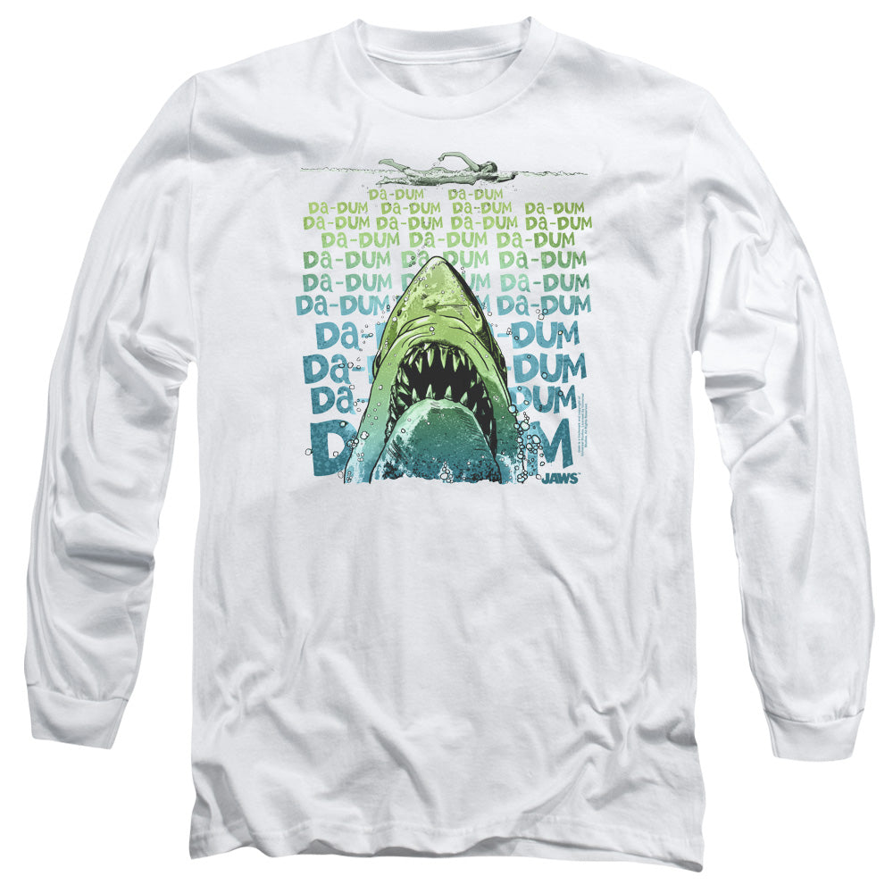 AN OFFCIALLY LICENSED JAWS DA DUM MEN'S LONG SLEEVE T-SHIRT WHITE