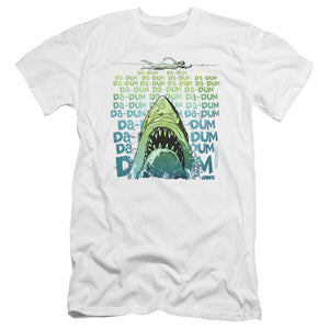 AN OFFCIALLY LICENSED JAWS DA DUM MEN'S PREMIUM SLIM FIT T-SHIRT WHITE