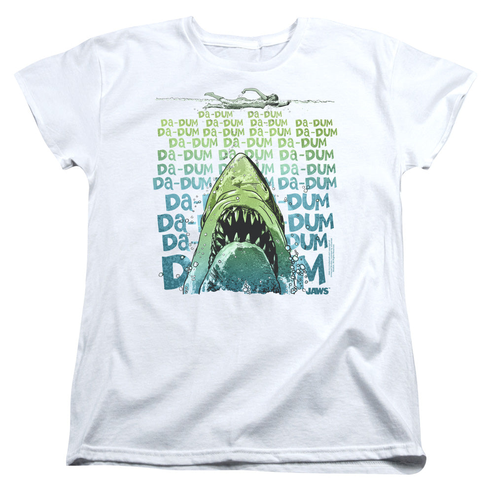 AN OFFCIALLY LICENSED JAWS DA DUM WOMEN'S REGULAR FIT T-SHIRT WHITE