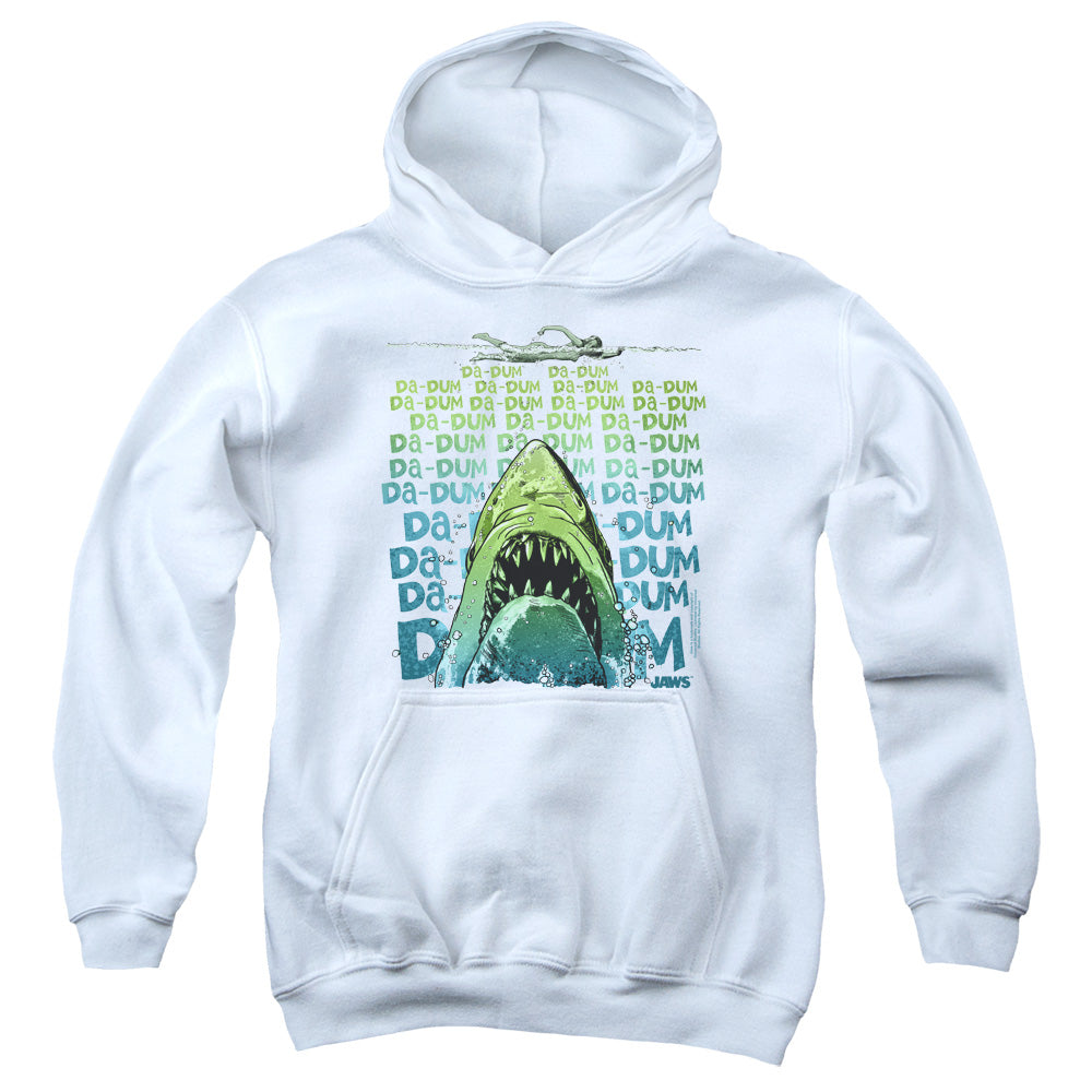AN OFFCIALLY LICENSED JAWS DA DUM YOUTH HOODIE WHITE