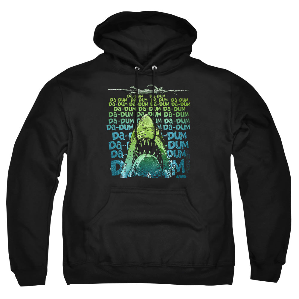 AN OFFCIALLY LICENSED JAWS DA DUM ADULT UNISEX PULLOVER HOODIE BLACK