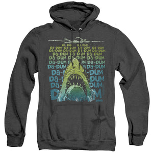 AN OFFCIALLY LICENSED JAWS DA DUM ADULT UNISEX HEATHER PULLOVER HOODIE BLACK