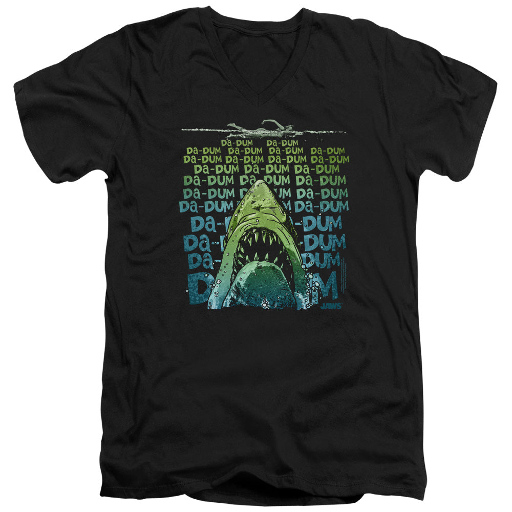 AN OFFCIALLY LICENSED JAWS DA DUM MEN'S V-NECK T-SHIRT BLACK