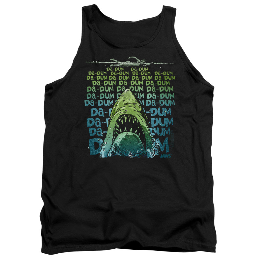 AN OFFCIALLY LICENSED JAWS DA DUM ADULT UNISEX TANK TOP BLACK